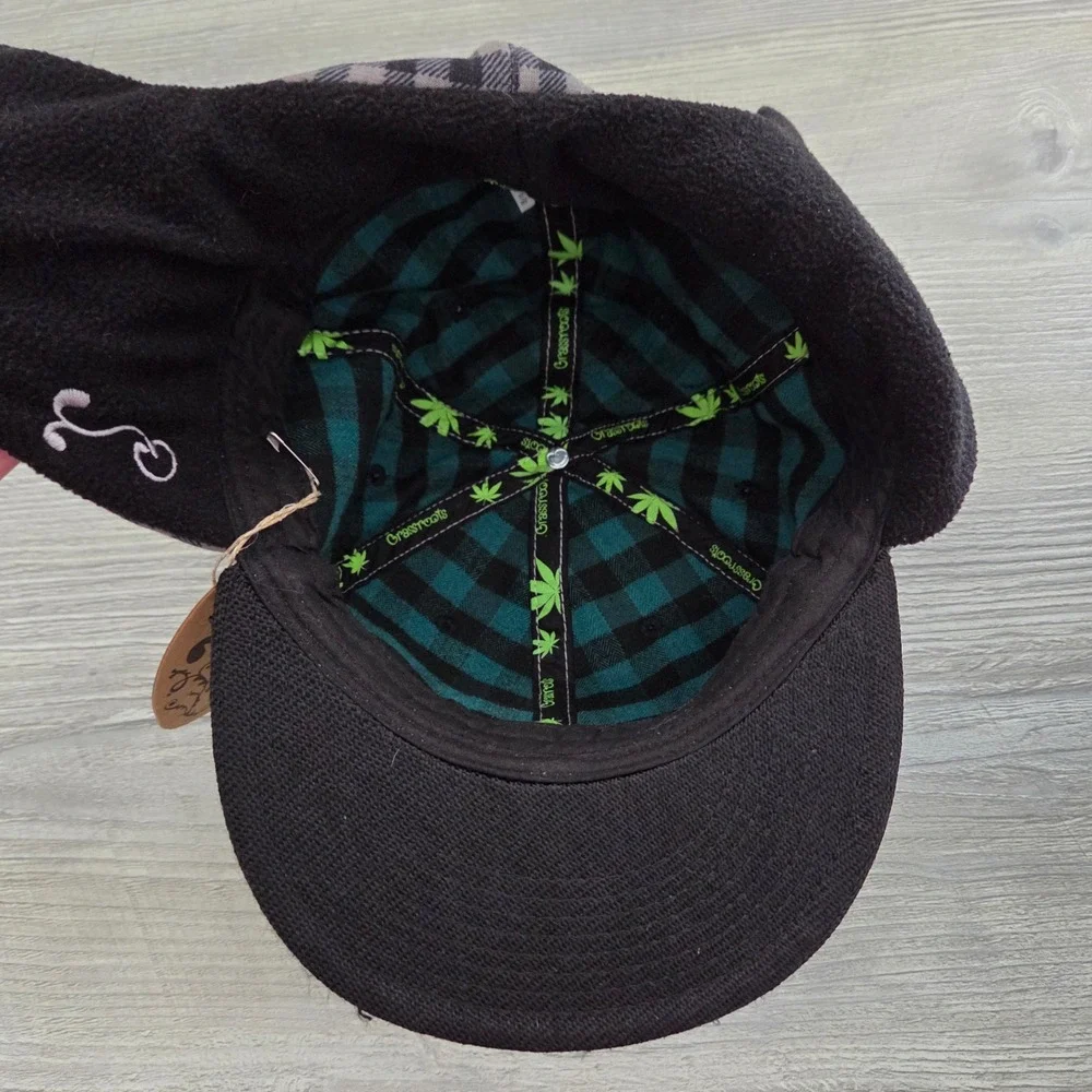 Grassroots California Fitted Hat Grey Ear Flap Plaid Movement Mens 7 5/8